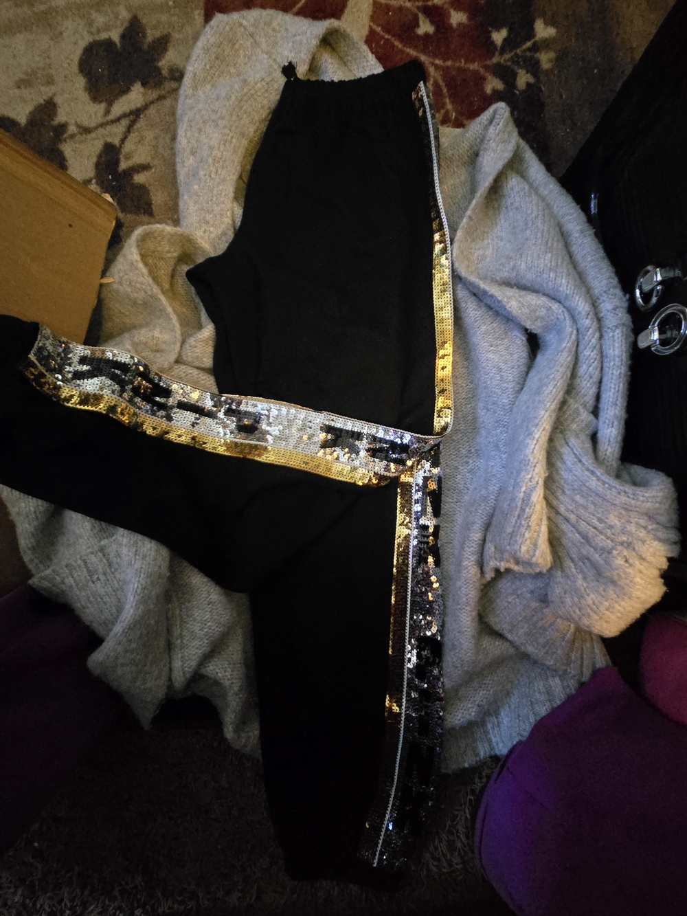 PINK Victoria's Secret Black Track Pants with Gold Sequin Trim
